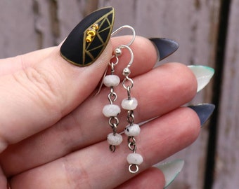 Moonstone Drop Earrings- Faceted Rondell Moonstone Dangling Chain Earrings