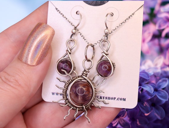 Sterling Silver Super 7 Sun Necklace and Earrings Set
