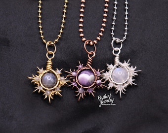 Snowflake Crystal Pendants- Custom Made with Moonstone Labradorite or Amethyst