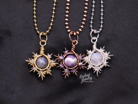 Snowflake Crystal Pendants- Custom Made with Moonstone Labradorite or Amethyst