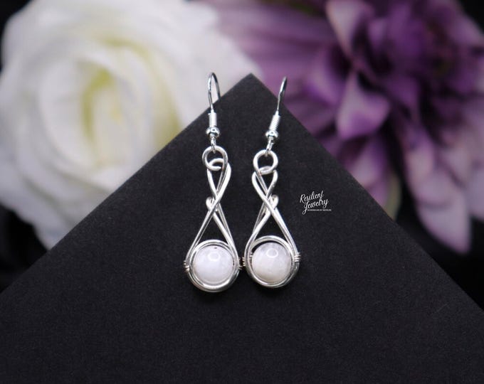 Handmade Moonstone Teardrop Earrings – Wire Wrapped Sterling Silver Blue Flash Jewelry