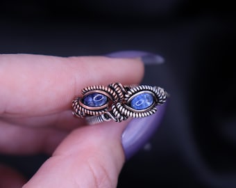 Blue Kyanite Wire Wrapped Ring- Beautiful Throat Chakra Crystal Ring- Customized Copper or Sterling Silver Any Size Small and Large