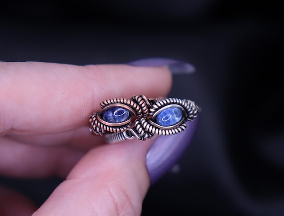 Blue Kyanite Wire Wrapped Ring: Copper or Sterling Silver, Custom Size