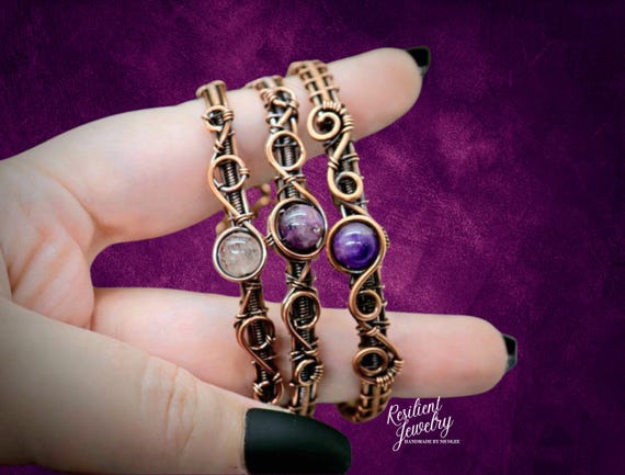 Custom Crystal Wire Wrapped Bracelet - Antique Copper Cuff