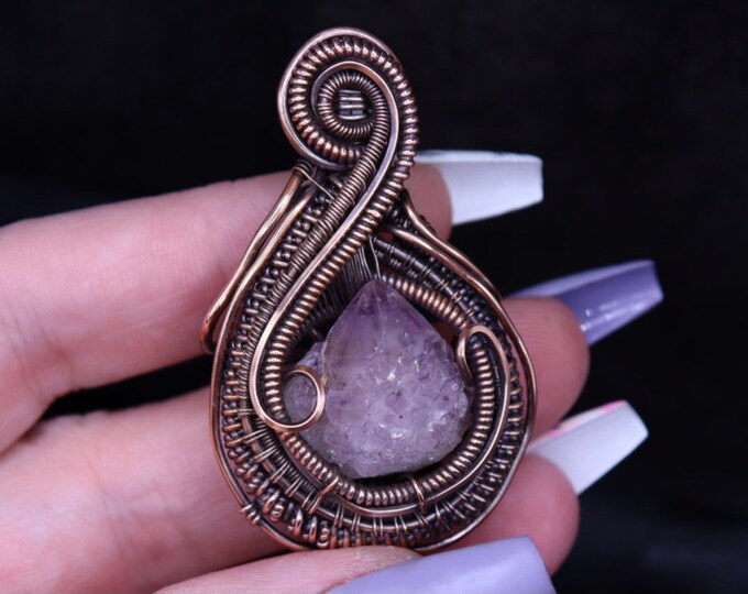 Amethyst Spirit Quartz Point Copper Wire Wrapped Pendant- Cute Purple Crystal Cottage Core Necklace- Magical Fairy Jewelry for Crystal Lover