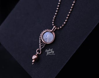 Mini Crystal Drop Pendant | Fidget Focus Aid | Copper Wire Wrapped Layering Necklace