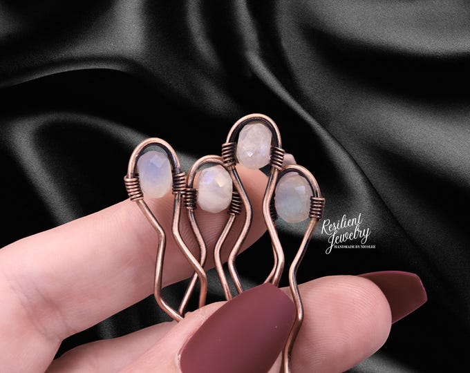 Moonstone Crystal Hair Pins - Antique Copper Updo Accessories - Hair Styling accents - Fairy Wedding Hair Pin Gems