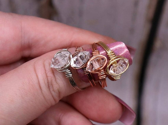 Herkimer Diamond Wire Wrapped Ring – Quartz Crystal