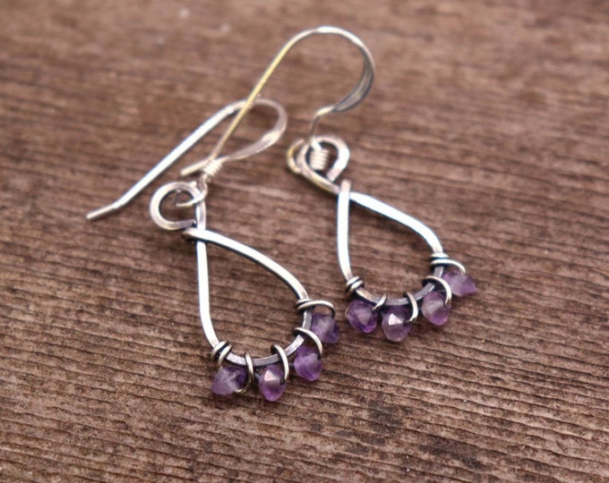 Amethyst Petite Teardrop Earrings - Antique Sterling Silver - Minimalist Crystal Earrings - Purple Crystal - Spring Season Jewelry