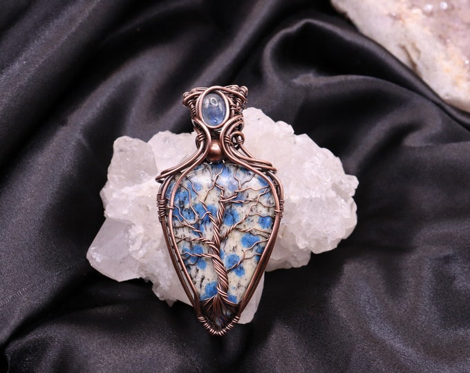 K2 Jasper & Blue Kyanite Tree of Life Copper Wire Wrapped Pendant