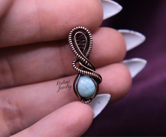 Larimar Pendant - Mini Copper Wire Wrapped Talisman