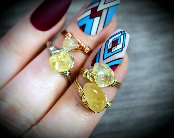 Citrine Chip Wire Ring