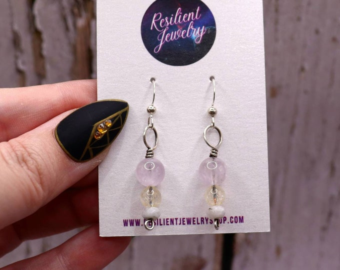 Pink Amethyst Citrine & Moonstone Drop Earrings