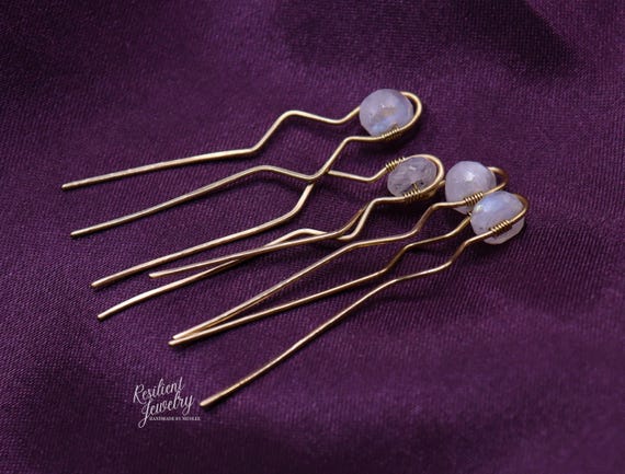 Handmade Gold Moonstone Hair Pins – Jeweler's Brass Bun Pin
