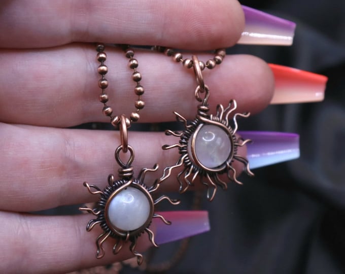 Sunray Necklace - Copper Wire Wrapped Moonstone Necklace - Summer Vacation Jewelry - Blue Flash Moonstone Sunshine Jewelry- Shinning Bright