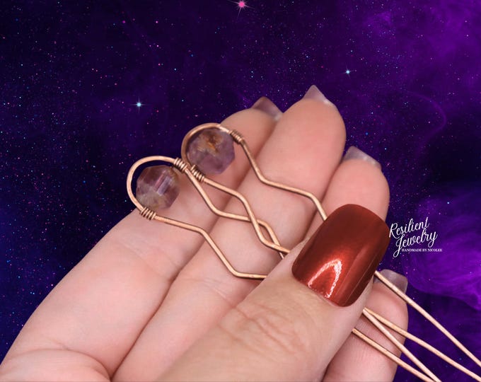 Super 7 Hammered Copper Hair Pins - 2 pack - 3 inch Updo Bobby Pins - Medium Thick Hair