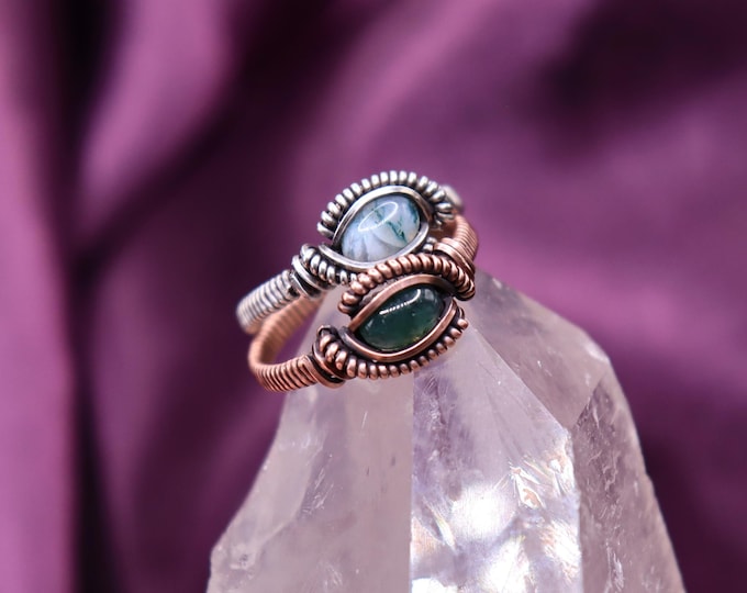Custom Moss Agate Wire Wrapped Ring- Any Size Copper or Sterling Silver Green Crystal Ring