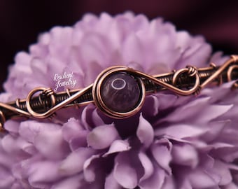 Super 7 Crystal Copper Cuff Bracelet - Cuff with Clasp - Copper Wire Wrapped Bracelet - Large Wrist - XS wrist - Custom Bracelet Gift