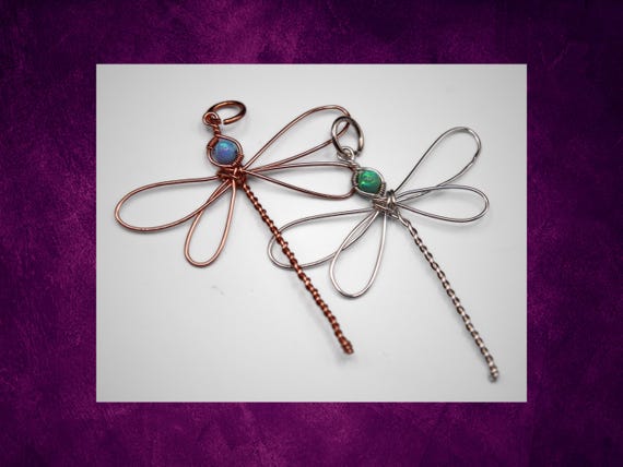 SMALL Colorful Opal Dragonfly Necklace in Silver or Copper