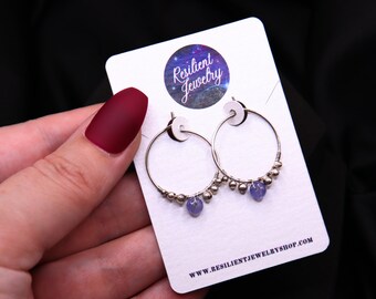 Tanzanite Sterling Silver Hoop Earrings -Dainty Light Weight Hoop Earlobe Earrings - Handmade Gemstone Jewelry
