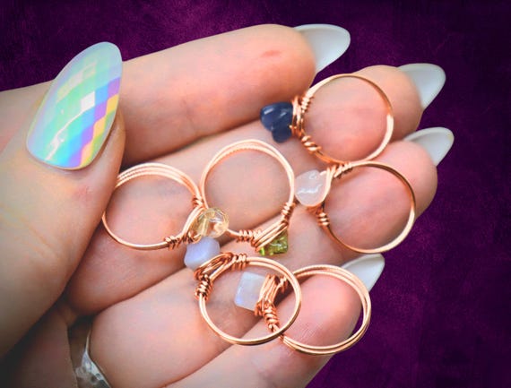 Crystal Chip Ring – Wire Wrapped Copper Ring, Size 4