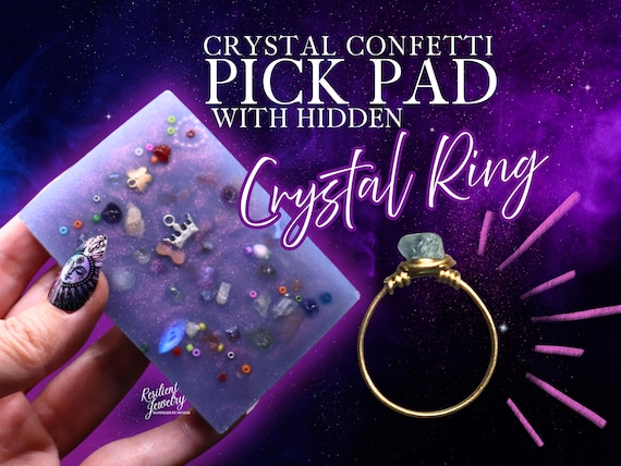 Crystal Confetti Pick Pad with Hidden Wire Wrapped Ring – Sensory Fidget Toy