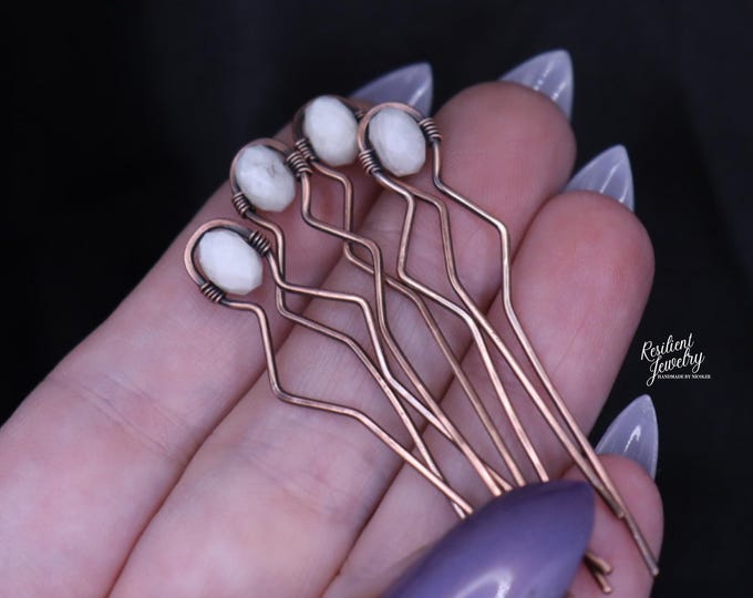 Moonstone Crystal Hair Pins - Antique Copper Updo Accessories - Hair Styling accents - Fairy Wedding Hair Pin Gems