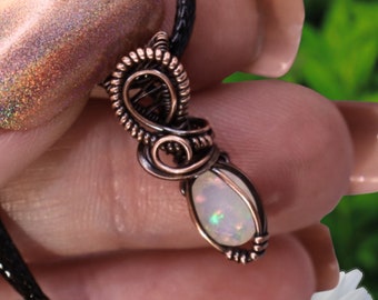Made to Order Opal Copper Mini Pendant - Wire Wrapped by Hand - Opal Jewelry - Copper Wire Wrap Pendant - October Birthstone