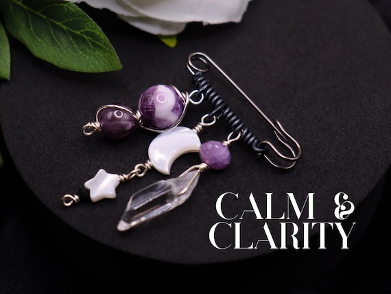 Amethyst Super 7 Charm Pin – Crystal Safety Pin, Boho Witchy