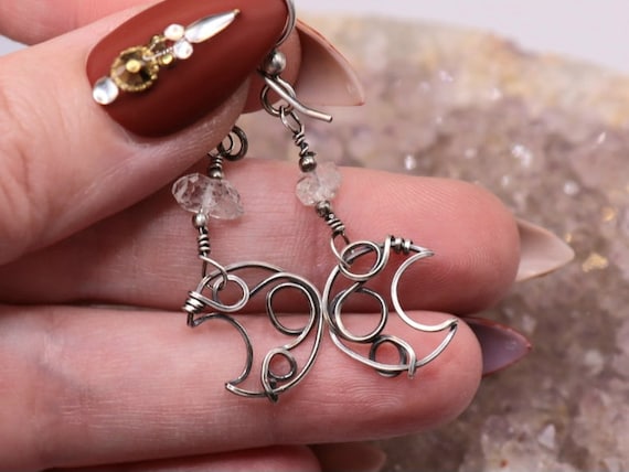 Crescent Moon Herkimer Diamond Sterling Silver Earrings