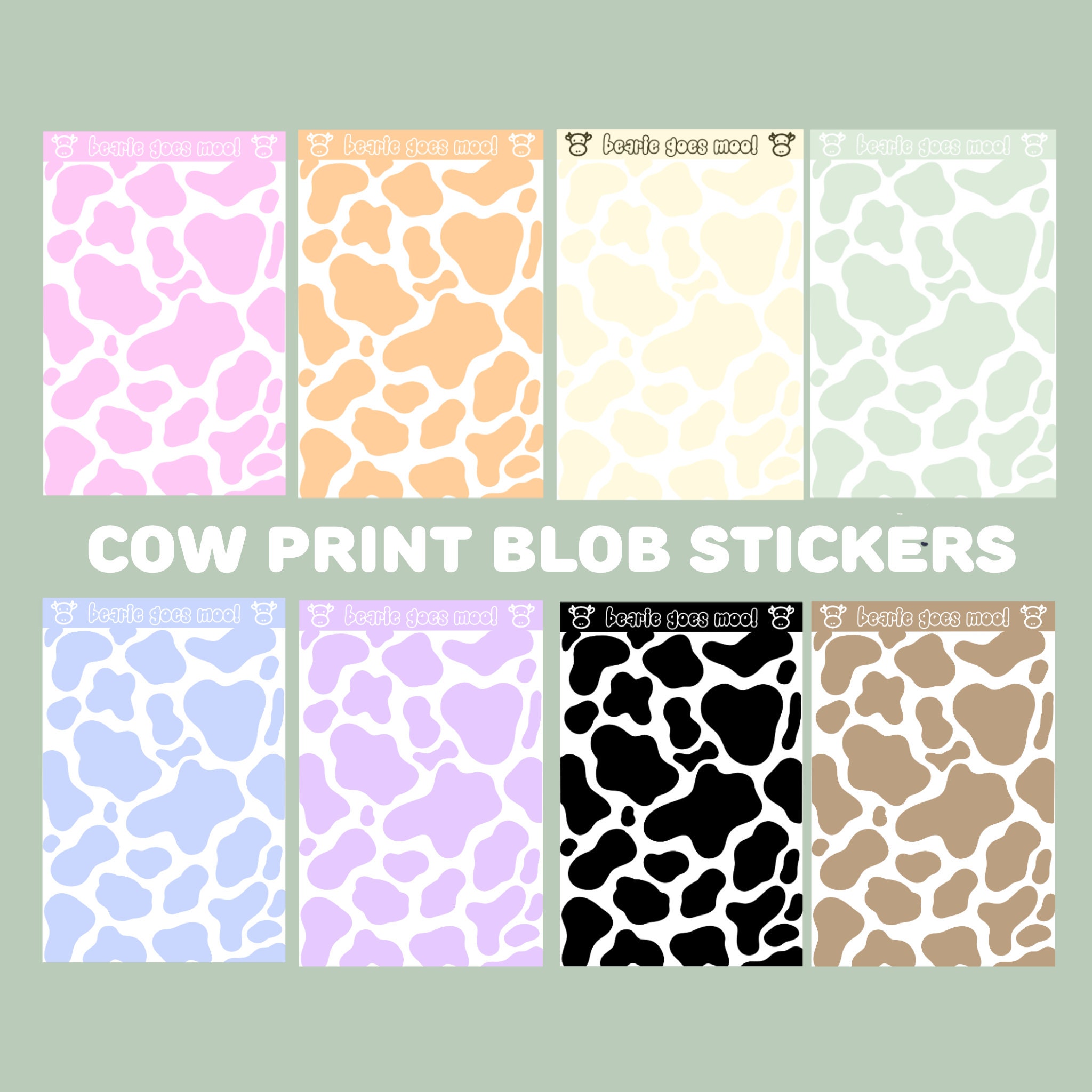 cow print blob stickers bearie goes moo etsy