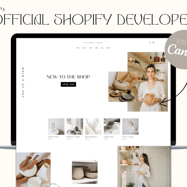 Minimal Shopify Theme Template, Shopify Design, Shopify Boutique Template, eCommerce Website, Shopify Banners, Neutral Website Template