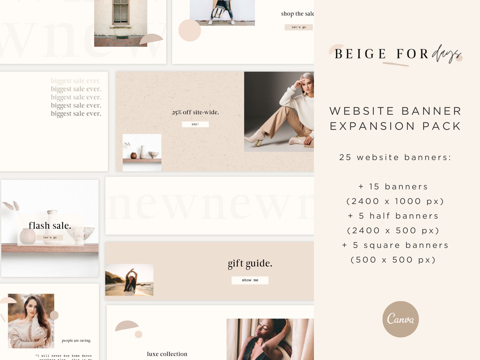 Boho Shopify Theme Customizable Neutral Shopify Website Design Video Tutorials Editable Canva banners