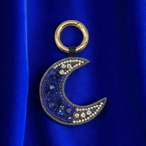 Blau Sparkle Perlen Mond Taschenanhänger Schlüsselanhänger