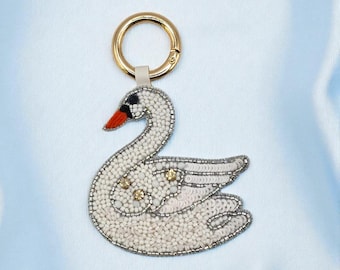 Embroidered Swan Bag Charm Key Chain