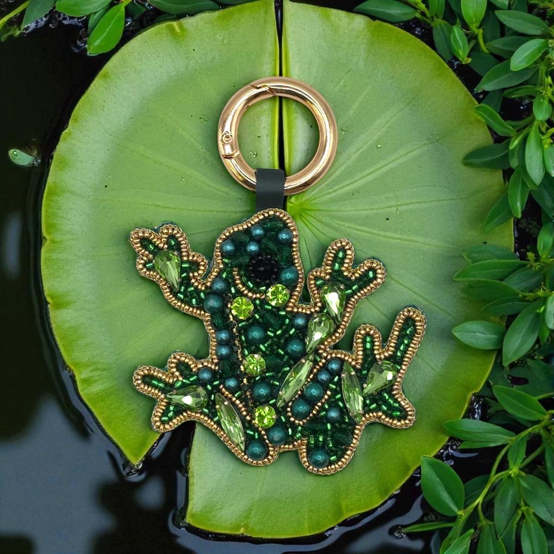 Frog Ball Chain Green Sparkle Embroidered Frog Bag Charm Key Chain - Etsy
