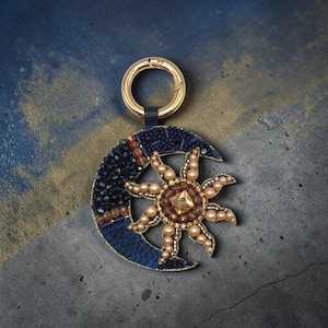 Moon & Sun Embroidered Sparkle Bag Charm Key Chain