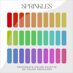 May include: A digital colour palette called "Sprinkles" with 30 colour swatches. The palette features a range of colours from red to yellow, green to blue, and purple to pink.