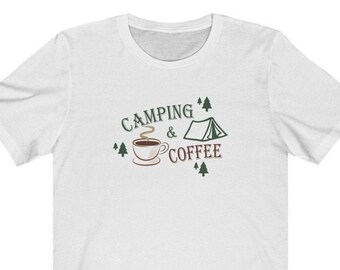 Camping y café diversión Camping camiseta temática, camiseta para hombre, camiseta de mujer