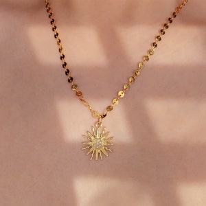 Sun Beam Necklace, Layering Gold Necklace, Celestial Jewelry, Sun Necklace Gold, Pearl Sun Necklace, Gift for her, 24kt Gold Plated Necklace