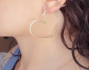 Gold Heart Hoops, Heart Earrings Hoop, Valentine's Day Gift for Her, Heart Hoop Earrings Gold, Gold Hoop Crystal Earrings, Handmade Earrings