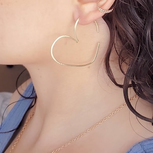 Gold Heart Hoops, Heart Earrings Hoop, Valentine&#39;s Day Gift for Her, Heart Hoop Earrings Gold, Gold Hoop Crystal Earrings, Handmade Earrings