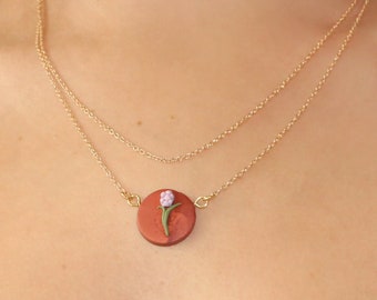 Spring Lilac Necklace,  Gold Chain Layered Necklace,  Dainty Flower Necklace, Polymer Clay Necklace, Spring Nature Gift, Handmade Necklace