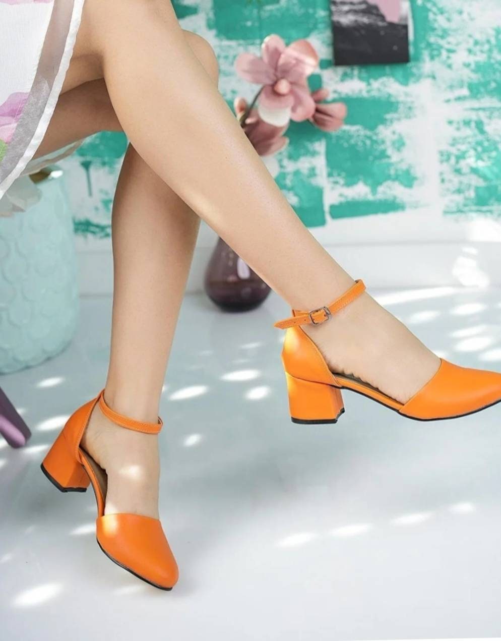 Orange Heel Shoes - Etsy