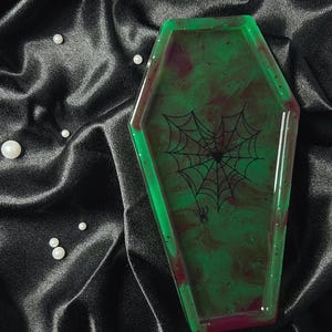 Spiderweb Purple & Green Coffin Tray - Trinket tray dish - witchy goth decor, rolling tray, halloween gift
