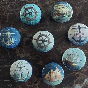 Set of 6/8 Nautical Cabinet Knobs - Anchor & Captain's Wheel Design for Beach House Decor