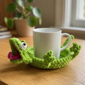 Wzór na szydełkową podstawkę Tom Lizard Popping, zabawny wzór na szydełkową podstawkę, wzór na szydełkową podstawkę, Tom Lizard Amigurumi (wzór PDF)
