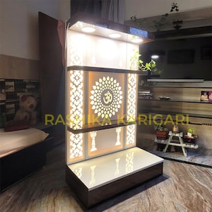 RashikaKarigari Wooden Temple with Doors and LED Light Home and Office Mandir | Puja Mandir | Puja Ghar | Spiritual Shrine | Mandir | Temple