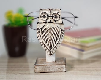 Ręcznie robiony drewniany stojak na okulary w kształcie sowy: Stojak na okulary