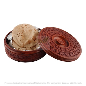 Handgemaakte houten braadpan met deksel | Serveerschaal voor Chapati, Rijst, Roti | Traditioneel Indiaas keukengerei | Serviescadeau housewarming